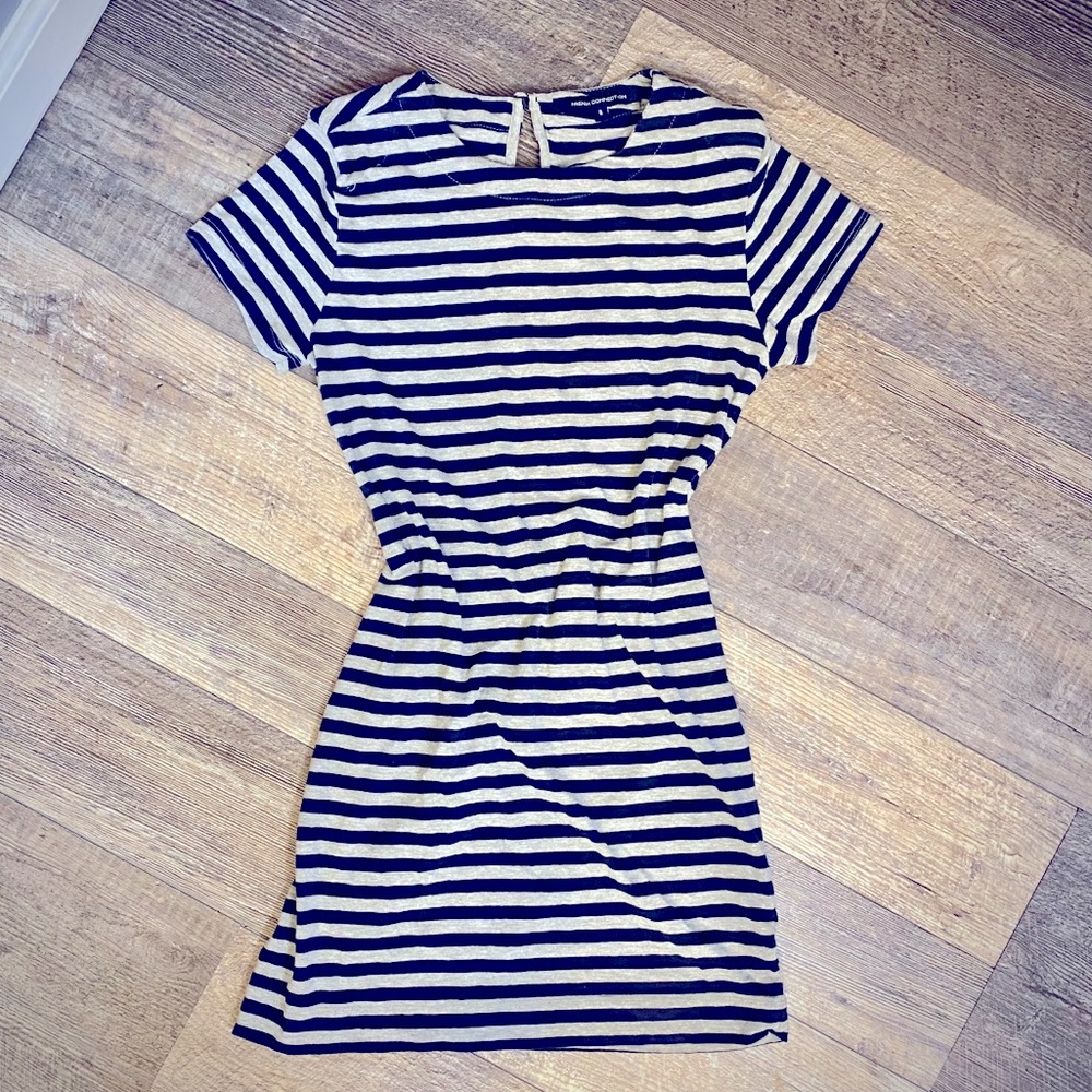 French Connection Nautical Blue Grey Striped Dress
